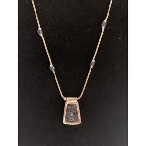 Carolina Herrera CH Stone Pendant Necklace with Silver Tone Snake Chain